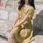 Drawstring V-neck Checked Dress