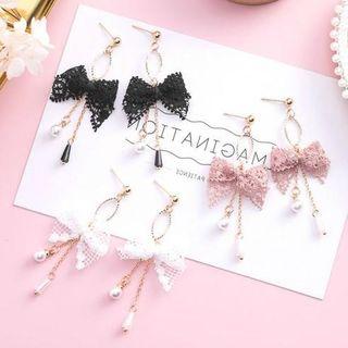 Lace Bow Faux Pearl Fringed Earring