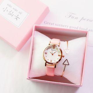 Set: Strap Watch + Triangle Open Bangle