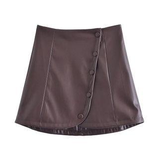Button-up Faux Leather Mini A-line Skirt