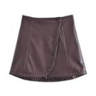 Button-up Faux Leather Mini A-line Skirt