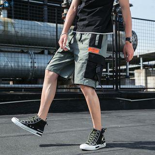 Drawstring Color Block Cargo Shorts