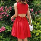 Cutout Back Sleeveless Dress Red - M