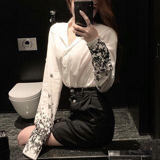 Long-sleeve Starry Print Sheer Shirt