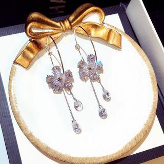 Gold Plated Rhinestone Flower Dangle Earring 1 Pair - Silver - One Size