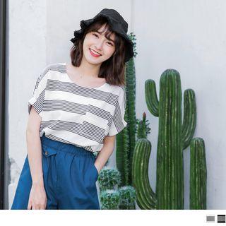 Fold-up Short Sleeve Striped Top