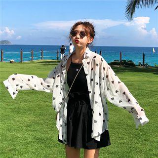 Heart Print Chiffon Blouse / Embroidered Camisole Top