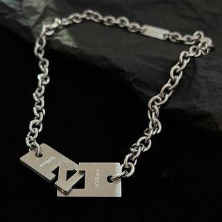 Rectangle Pendant Chain Necklace Silver - One Size