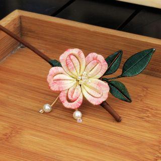 Floral Hair Stick 1 Pc - Pink & Green - One Size