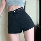 Lettering Embroidered Denim Hot Pants