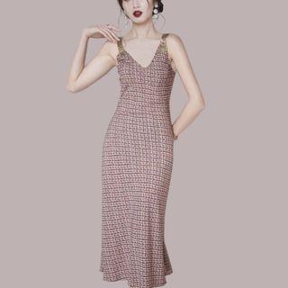 Spaghetti Strap V-neck Midi Bodycon Dress