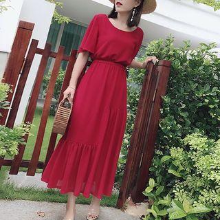 Short-sleeve A-line Maxi Dress