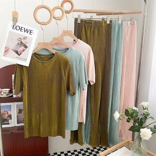 Set : Plain Ribbed Oversize Top + High-waist Pants