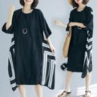 Panel Asymmetrical Short-sleeve Medium Maxi Dress Stripe - Black - L