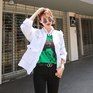 Cutout-hem Linen Blend Military Jacket