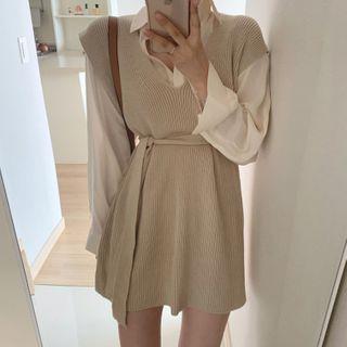 Set: Long Sweater Vest + Shirt