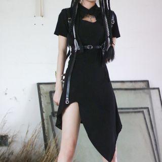 Short-sleeve Cutout Asymmetrical A-line Qipao Dress