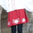 Embroidered Cat Pleated Skirt