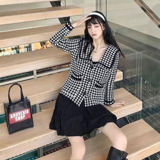 Collared Houndstooth Single-breasted Jacket Black - M