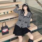 Collared Houndstooth Single-breasted Jacket Black - M