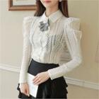 Puff-shoulder Sheer Shirt With Brooch