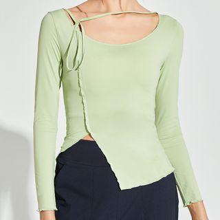 Long-sleeve Asymmetrical Slit Sports Top