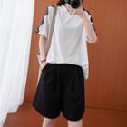 Short-sleeve Lace Panel T-shirt Black & White - One Size