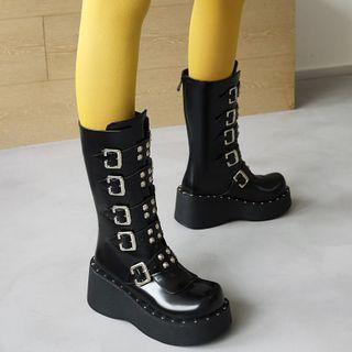 Belted Platform Mid-calf Boots