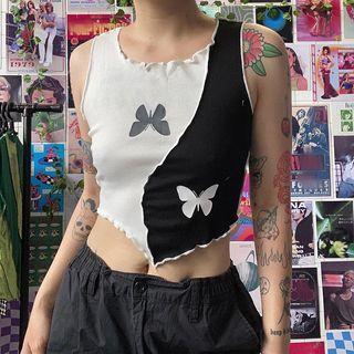 Two-toned Butterfly Print Sleeveless Top