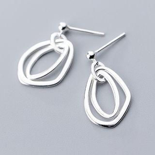 925 Sterling Silver Irregular Hoop Drop Earring Silver - One Size