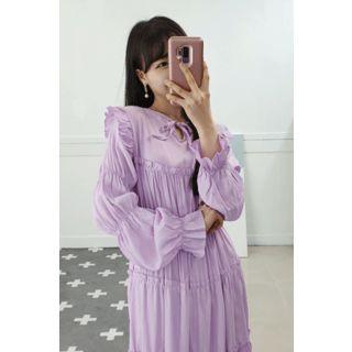 Petite Size Frill-trim Midi Tiered Dress