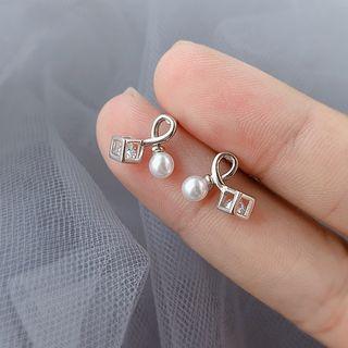 925 Sterling Silver Faux Pearl Stud Earring S925 Sterling Silver - Shell Pearl - One Size