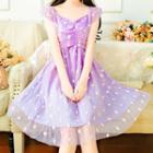 Short-sleeve Flower Mesh A-line Dress