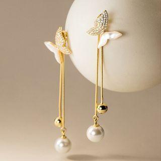 Butterfly Rhinestone Faux Pearl Fringed Earring