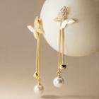 Butterfly Rhinestone Faux Pearl Fringed Earring