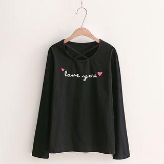 Long-sleeve Printed Cross-strap T-shirt