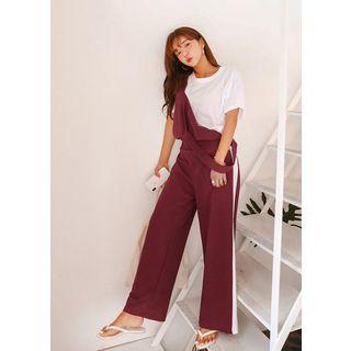 Plus Size Contrast-trim Wide-leg Suspender Pants