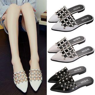 Faux-leather Studded Slide Sandals