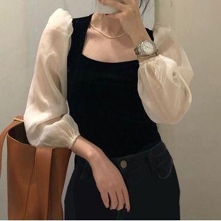 Square-neck Sheer Panel Top