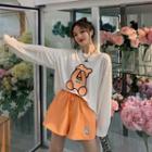 Long-sleeve Bear Print T-shirt / Wide-leg Shorts