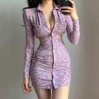 Cut-out Melange Button-up Mini Bodycon Dress