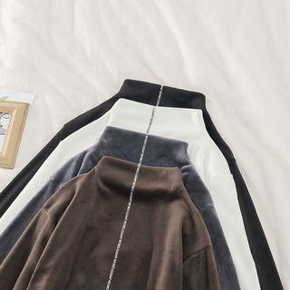 Lettering Mock-neck Long-sleeve Top