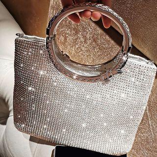 Rhinestone Handbag With Chain Strap As Shown In Figure - One Size