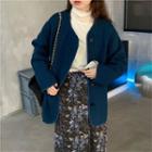 Plain Button-up Jacket / Floral Print Midi Skirt