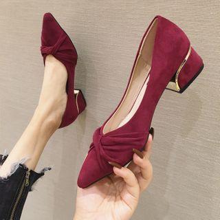 Twist Pointy-toe Block Heel Pumps