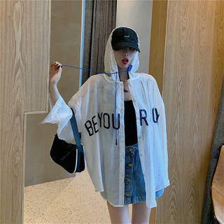Lettering Hooded Button-up Jacket White - One Size
