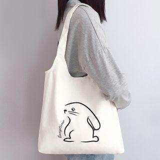 Rabbit Print Canvas Tote Bag Rabbit - White - One Size