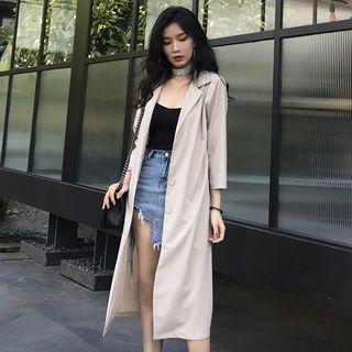 3/4-sleeve Plain Trench Coat