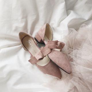 Faux Suede Knotted Block Heel Pumps