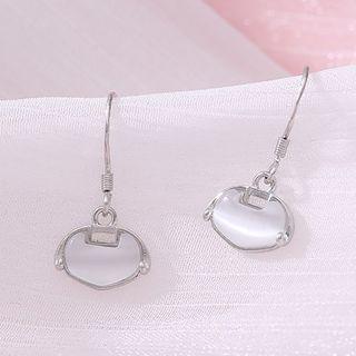 Lock Cat Eye Stone Sterling Silver Dangle Earring 1 Pair - Hook Earrings - Silver - One Size